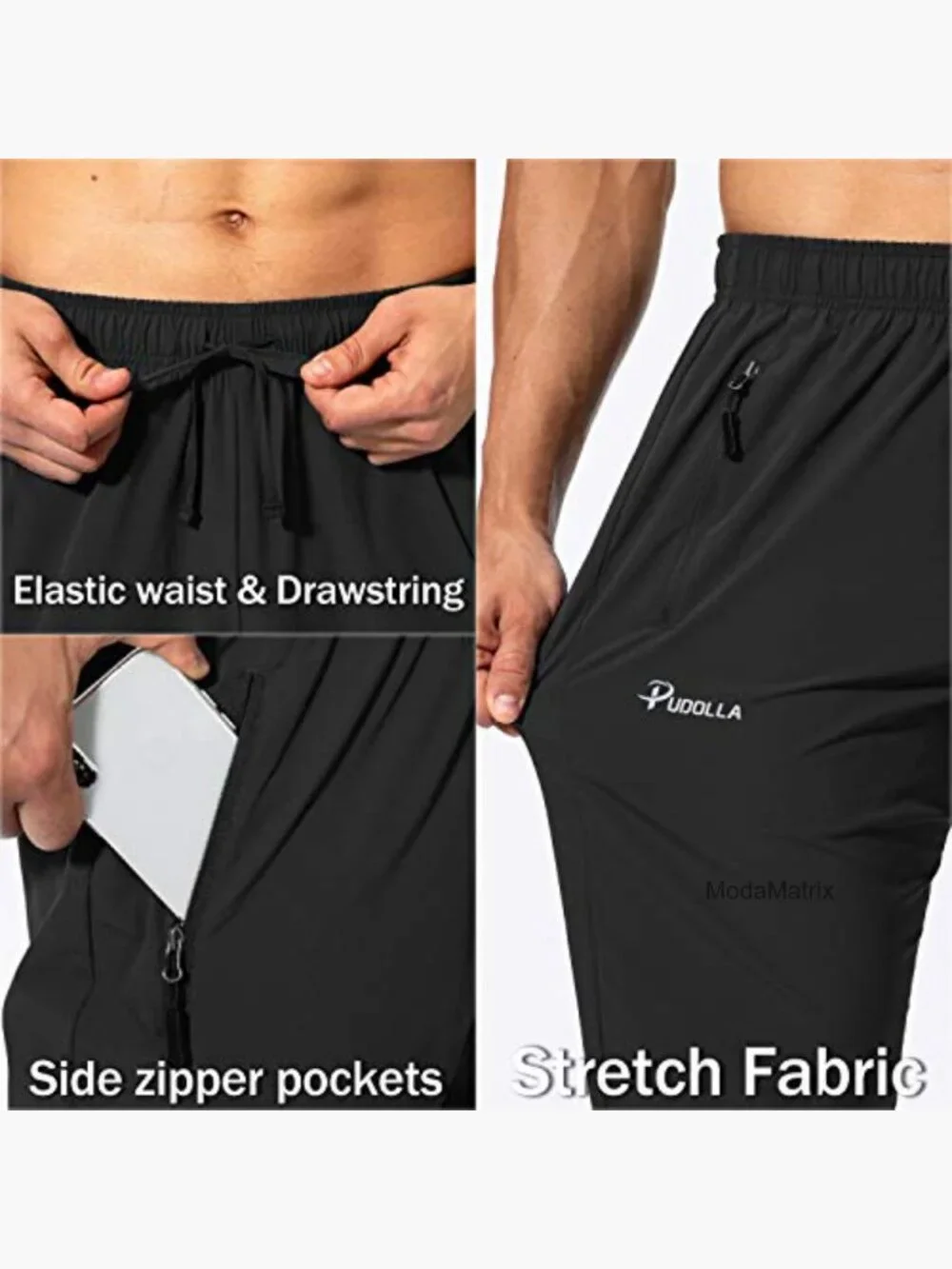Men's Workout Athletic Pants Elastic Waist Jogging Running Pants with Zipper